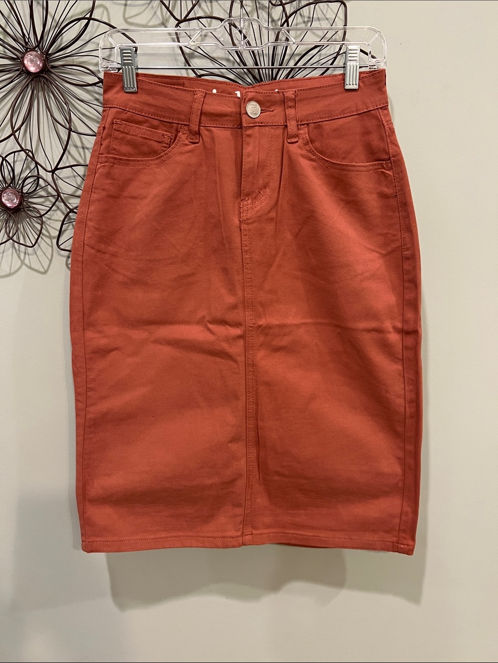 High-Rise Rust Orange Pencil Skirt
